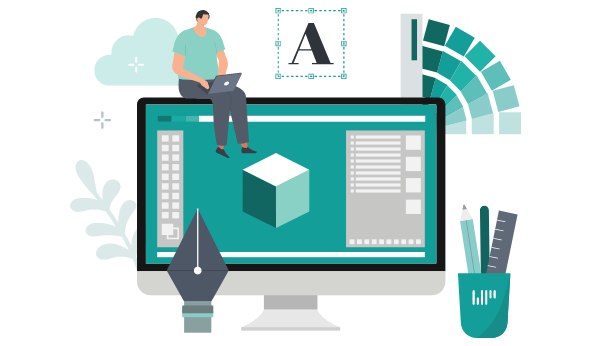 Graphic showing graphic design work being completed